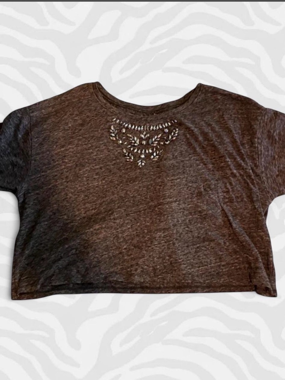 Hollister Dark Gray Cropped Top with Beaded Neckline
